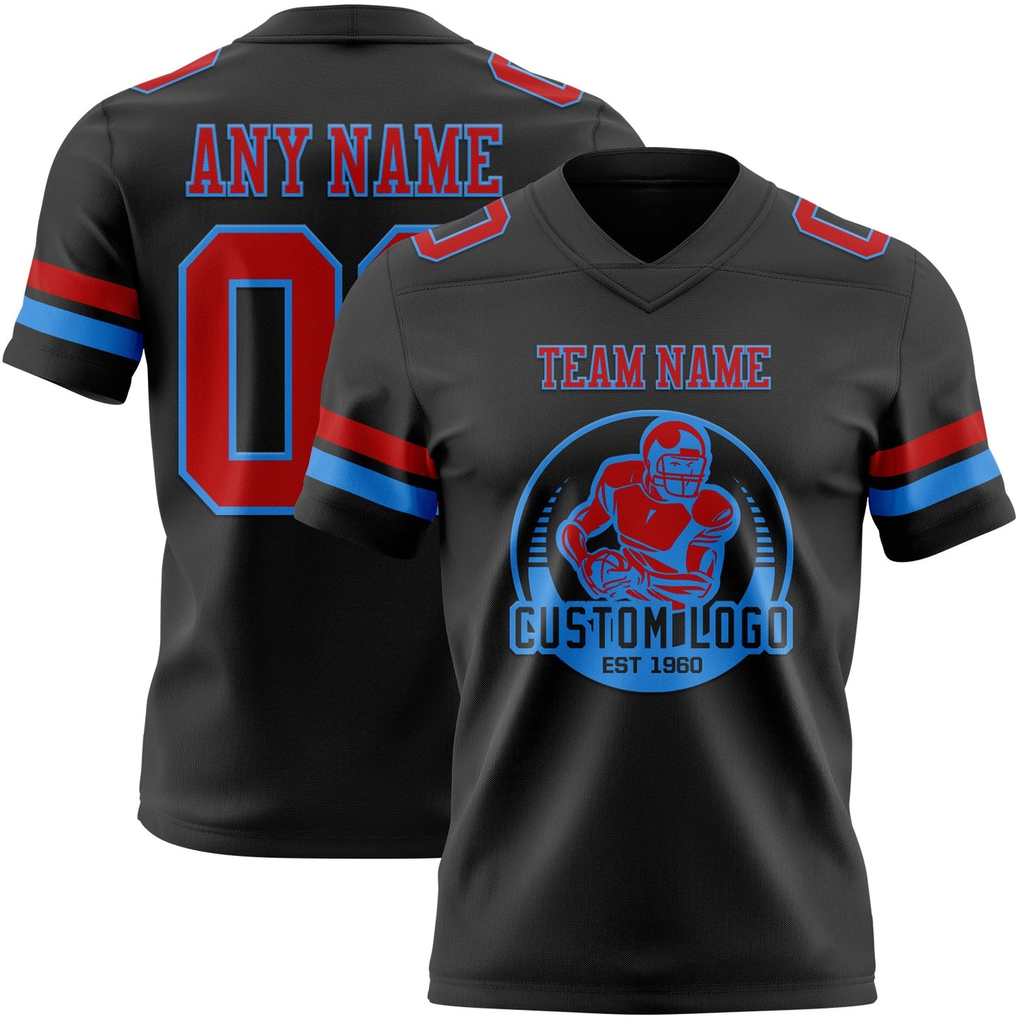 Custom Black Red-Powder Blue Authentic Football Jersey view 2