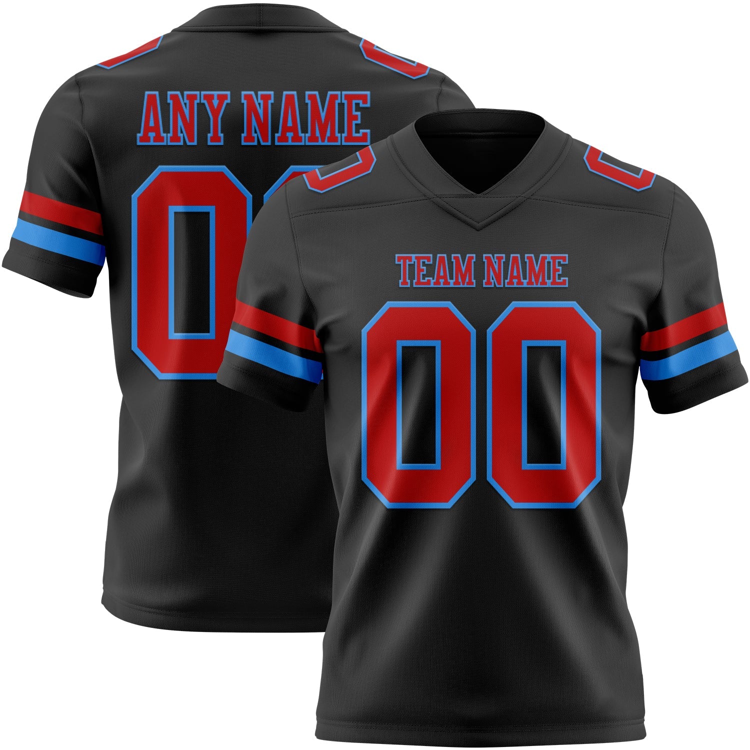 Custom Black Red-Powder Blue Authentic Football Jersey - Main View