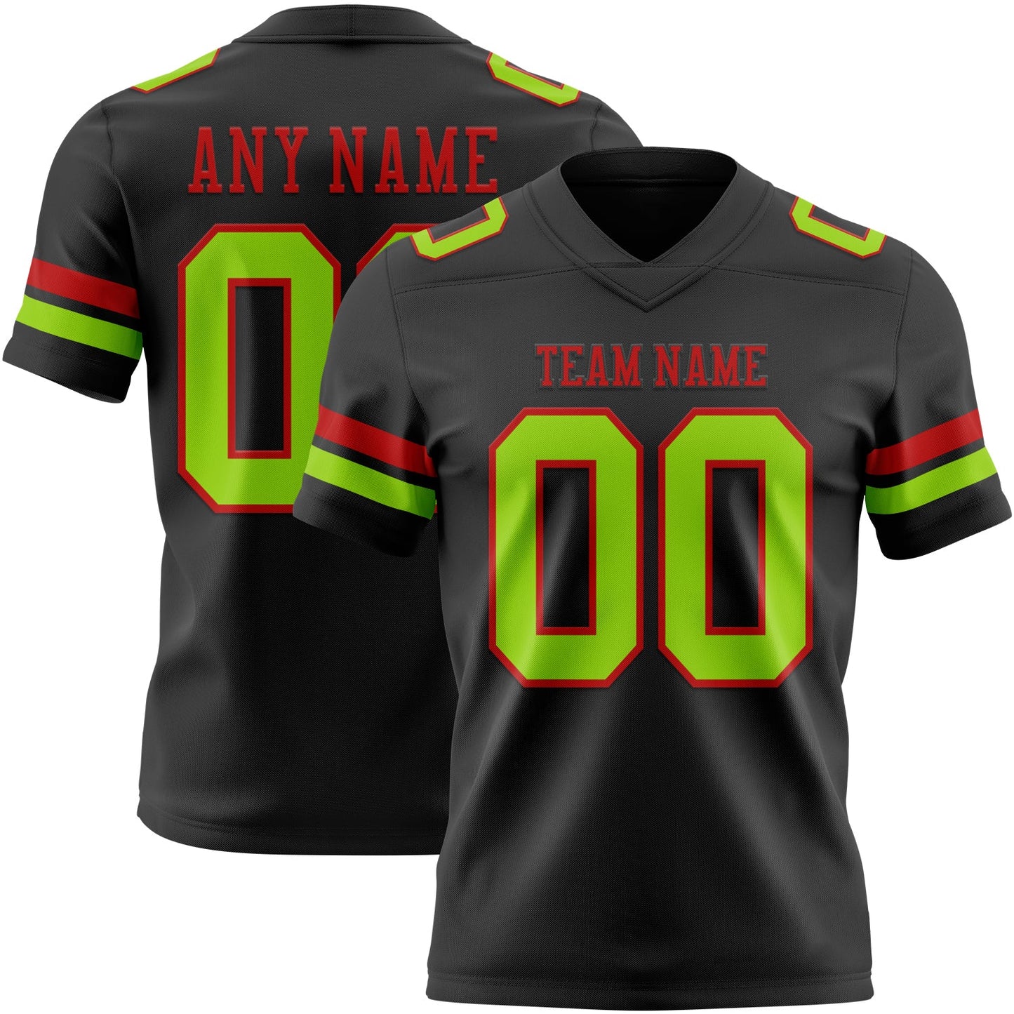 Custom Black Neon Green-Red Authentic Football Jersey - Main View