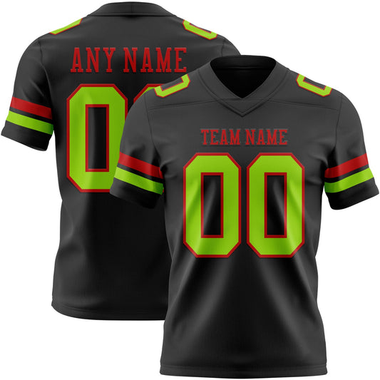 Custom Black Neon Green-Red Authentic Football Jersey - Main View