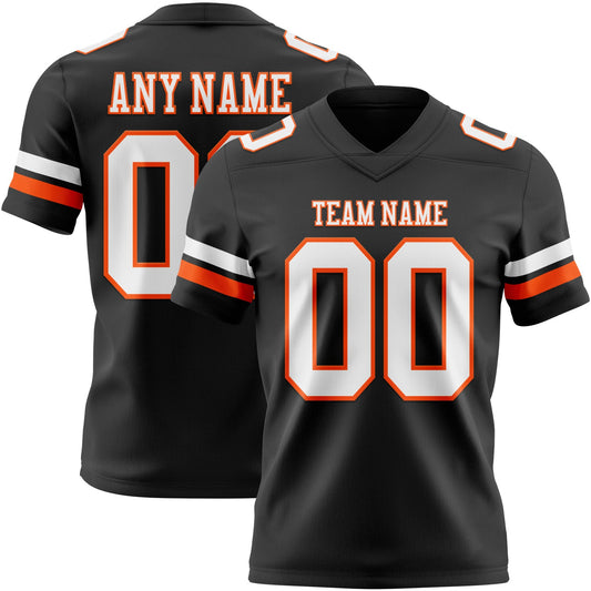 Custom Black White-Orange Authentic Football Jersey - Main View