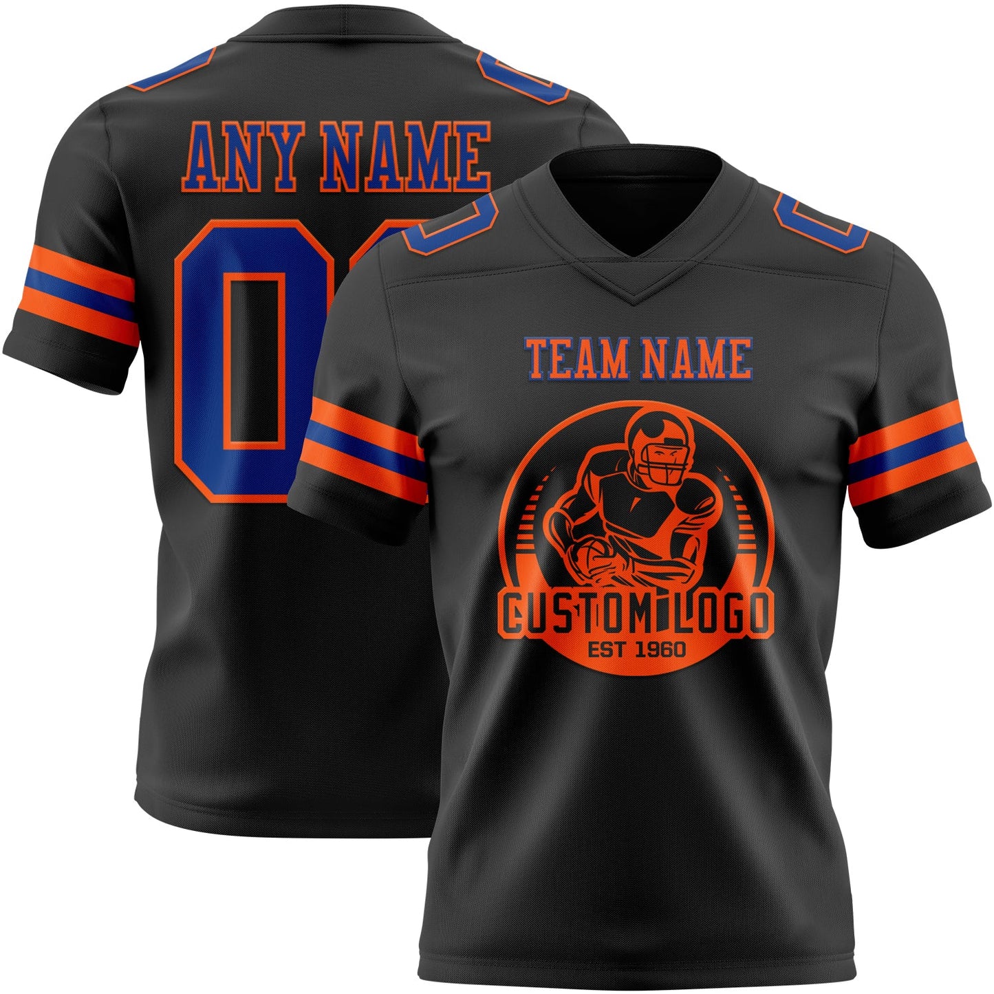 Custom Black Royal-Orange Authentic Football Jersey view 2