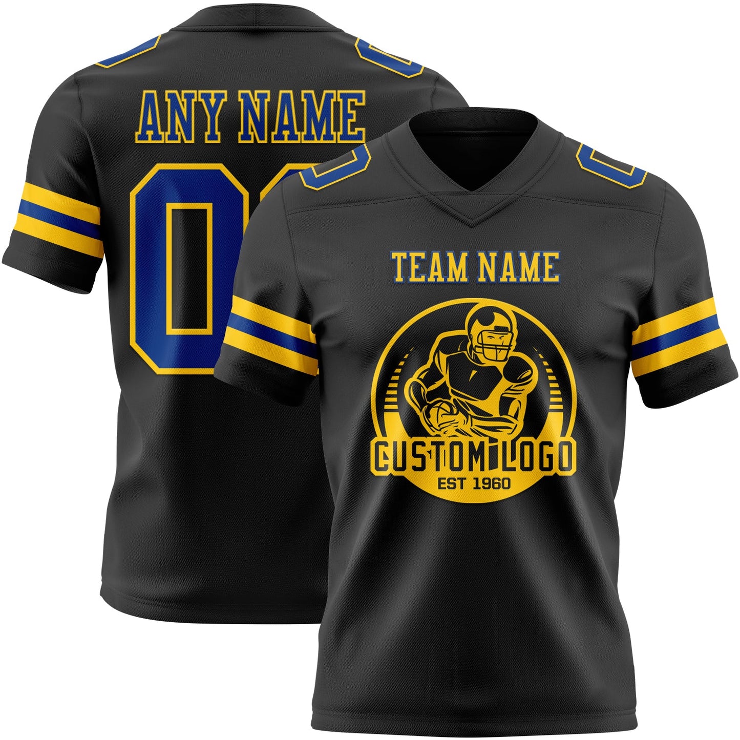 Custom Black Royal-Yellow Authentic Football Jersey view 2