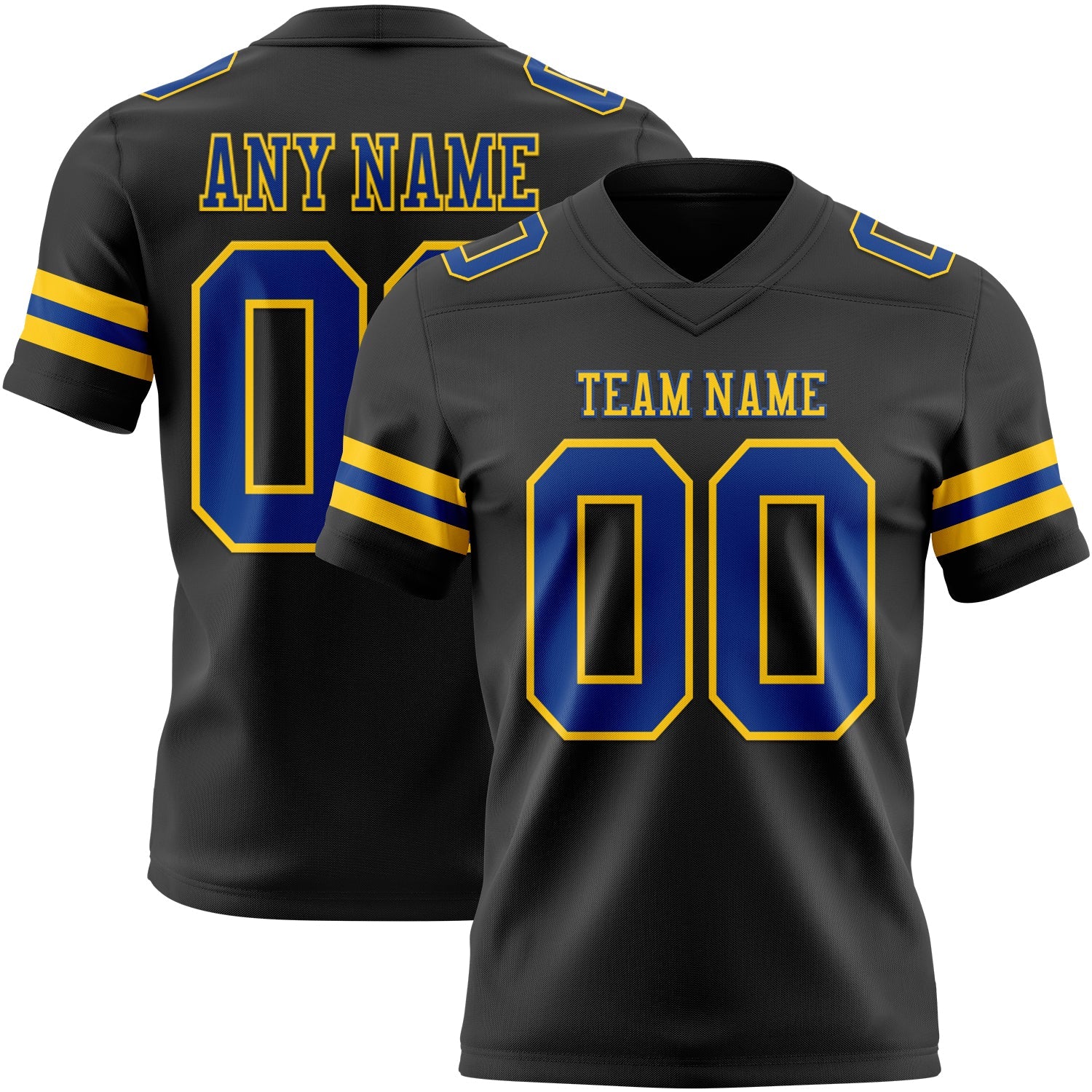 Custom Black Royal-Yellow Authentic Football Jersey - Main View