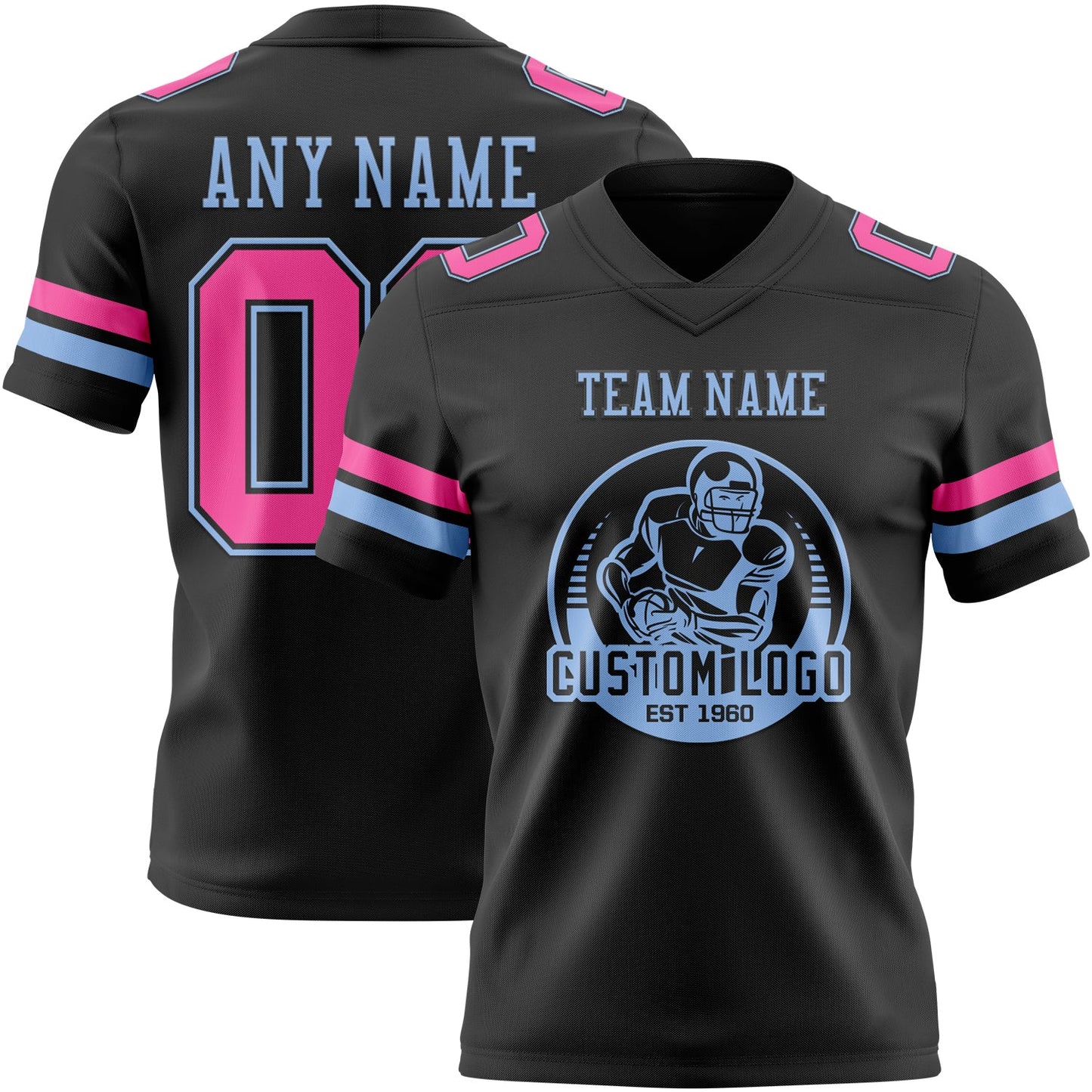 Custom Black Pink-Light Blue Authentic Football Jersey view 2