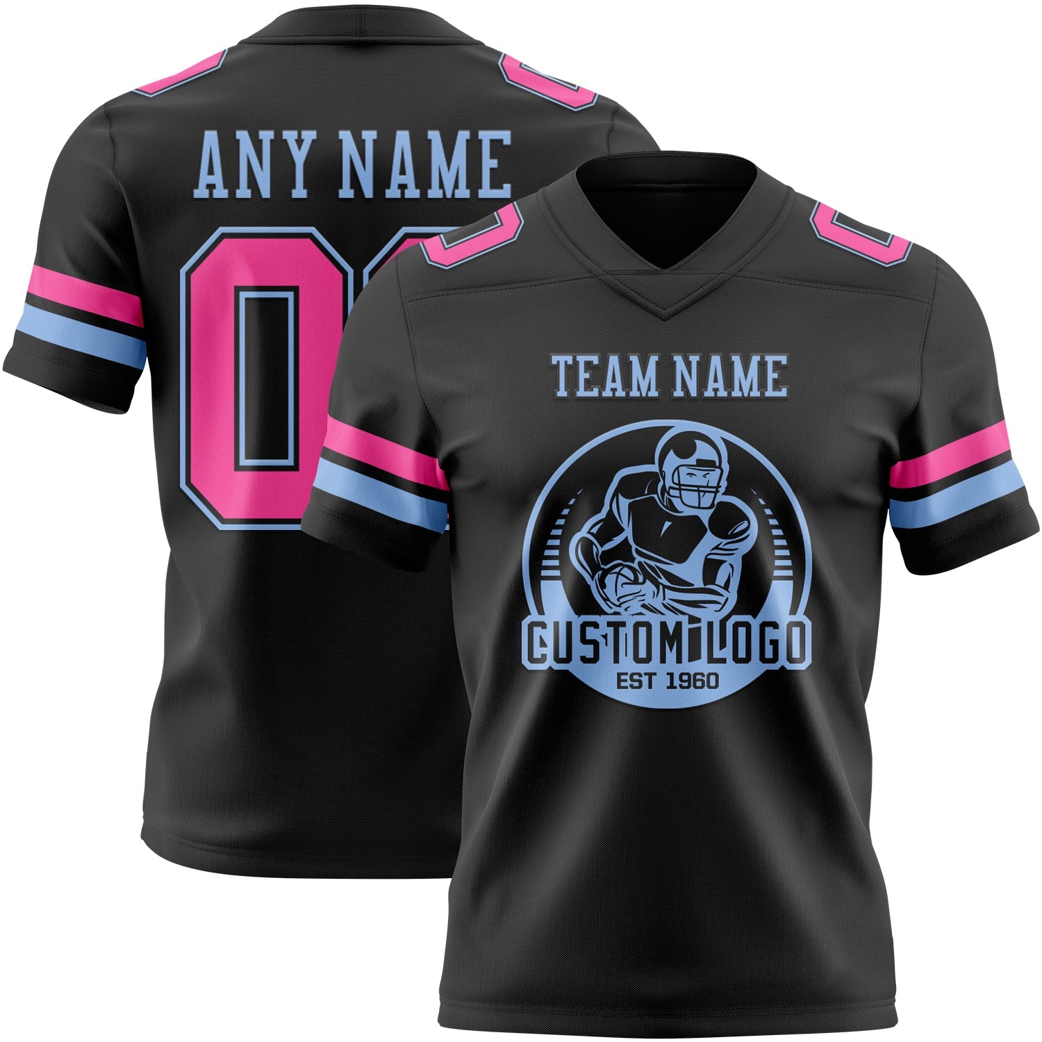 Custom Black Pink-Light Blue Authentic Football Jersey view 2