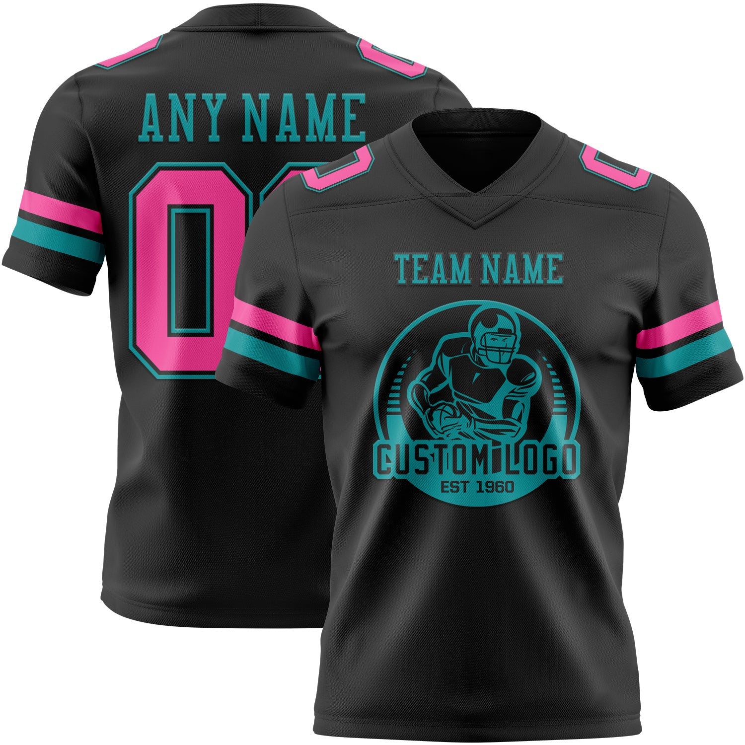 Custom Black Pink-Teal Authentic Football Jersey view 2
