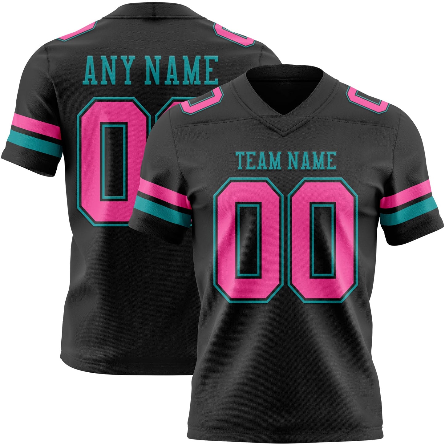 Custom Black Pink-Teal Authentic Football Jersey - Main View