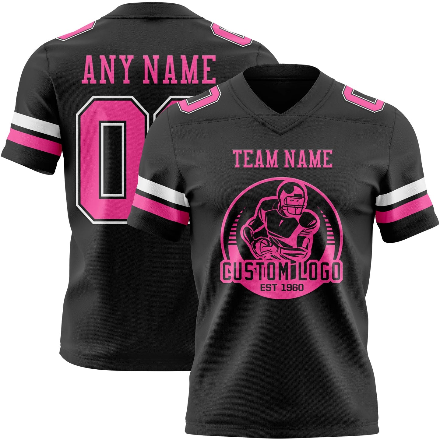 Custom Black Pink-White Authentic Football Jersey view 2