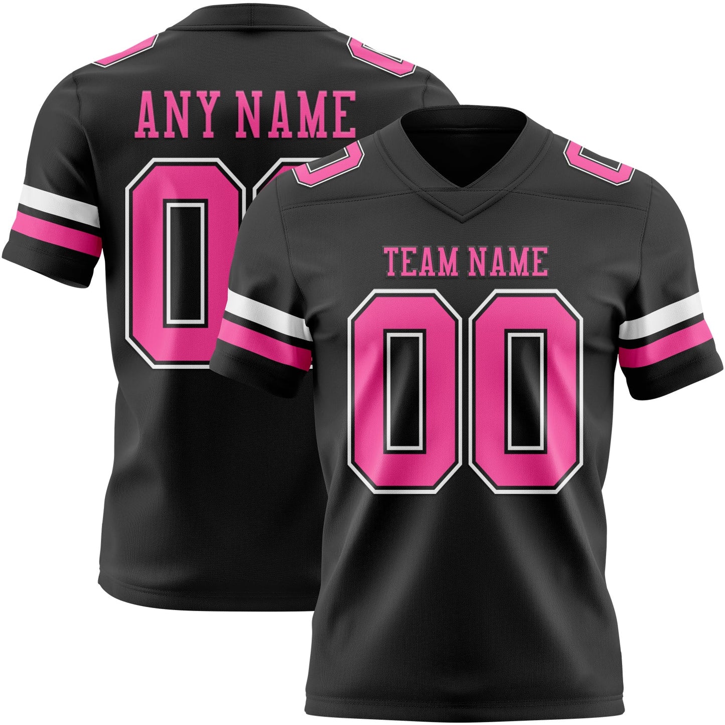 Custom Black Pink-White Authentic Football Jersey - Main View