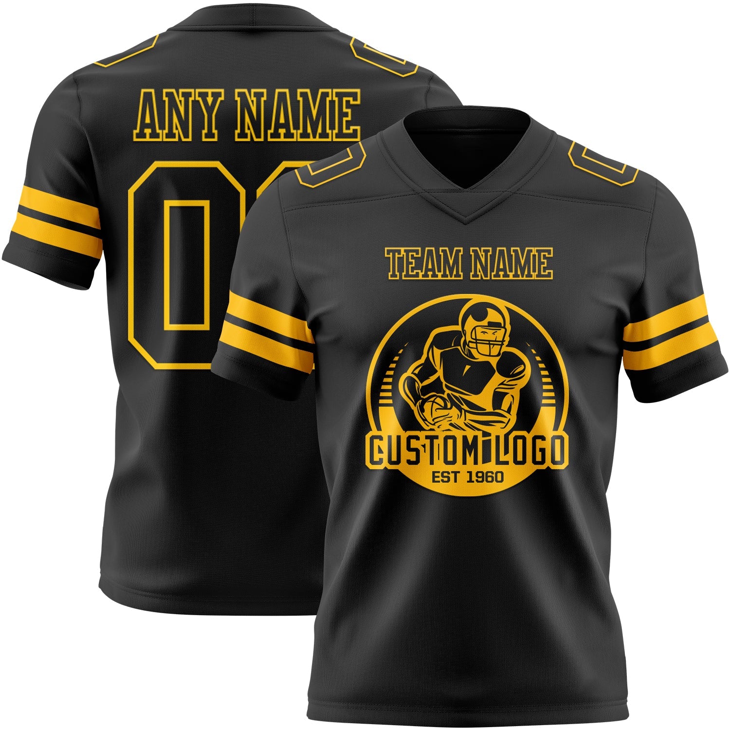 Custom Black Gold Authentic Football Jersey view 2