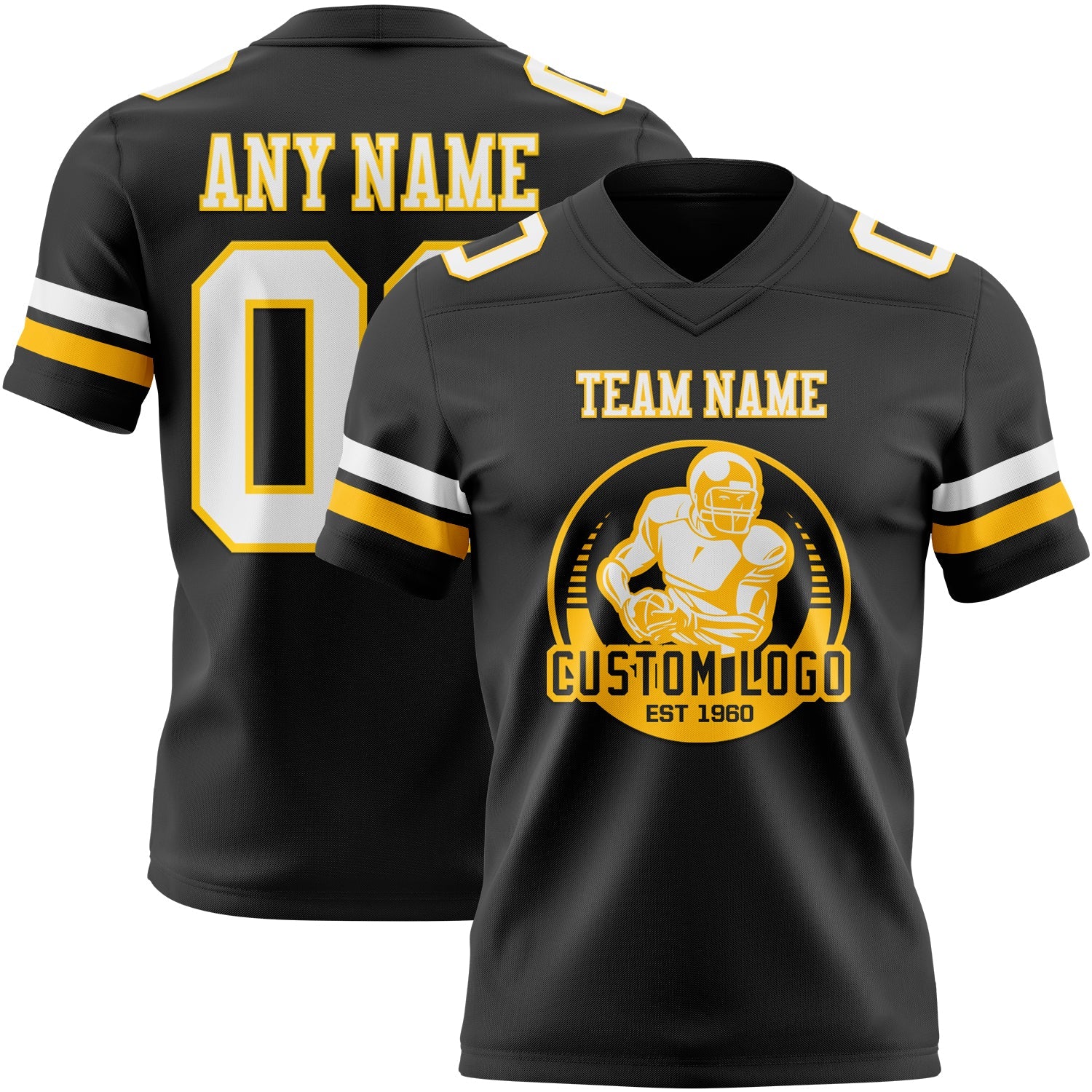 Custom Black White-Gold Authentic Football Jersey view 2