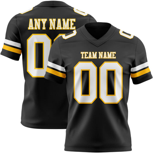 Custom Black White-Gold Authentic Football Jersey - Main View