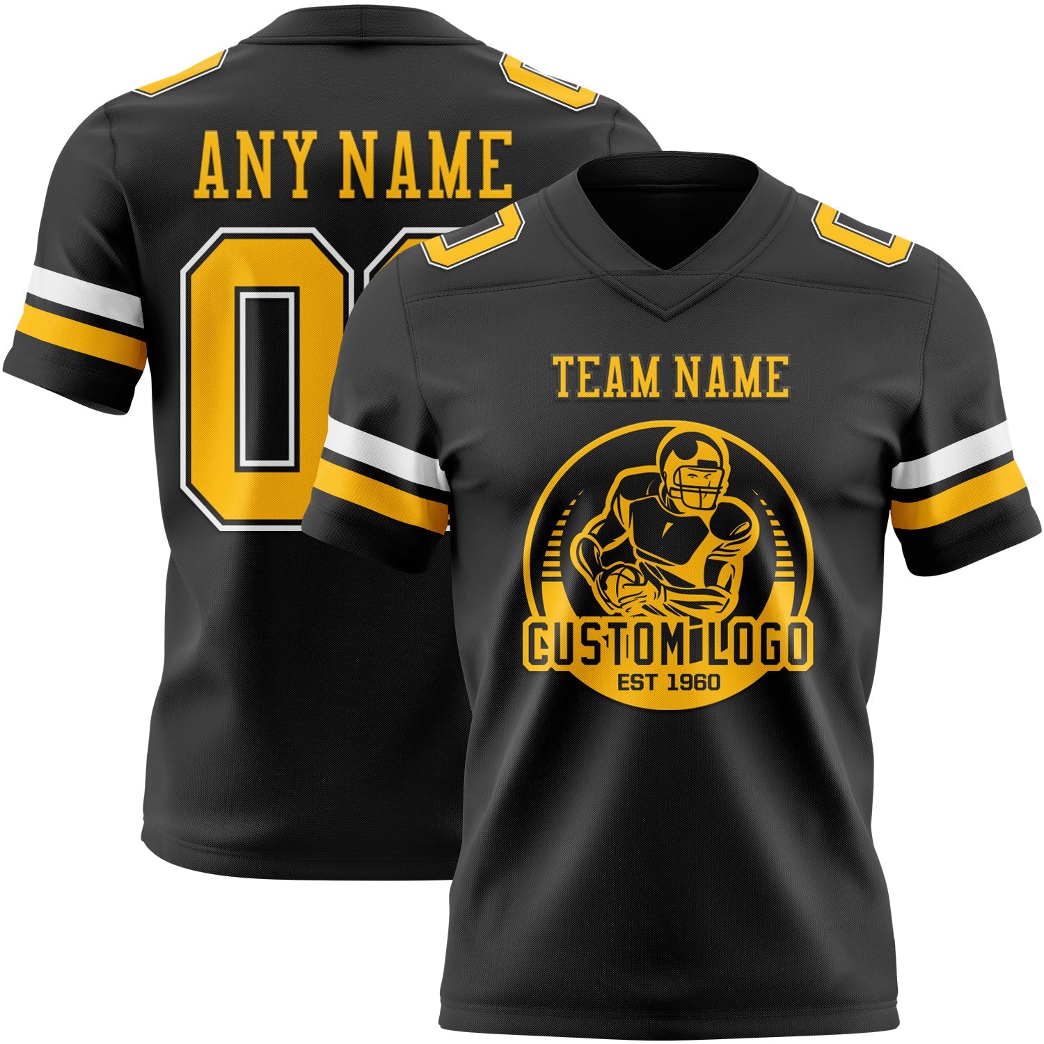 Custom Black Gold-White Authentic Football Jersey view 2