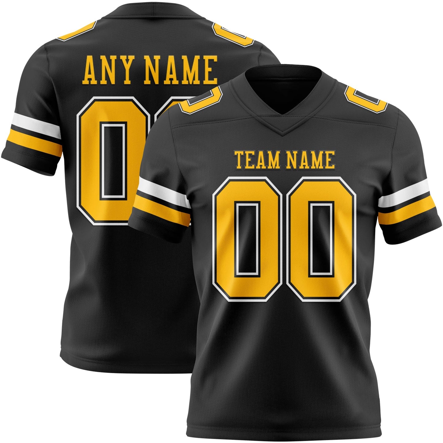 Custom Black Gold-White Authentic Football Jersey - Main View
