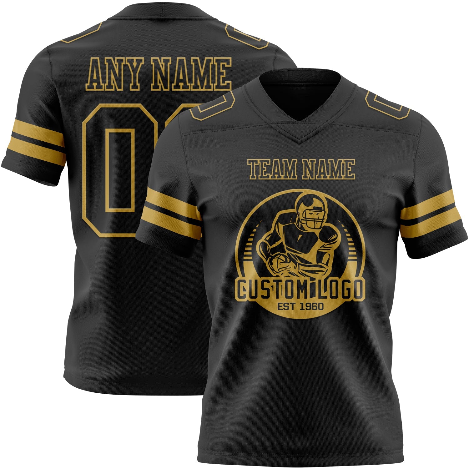 Custom Black Old Gold Authentic Football Jersey view 2
