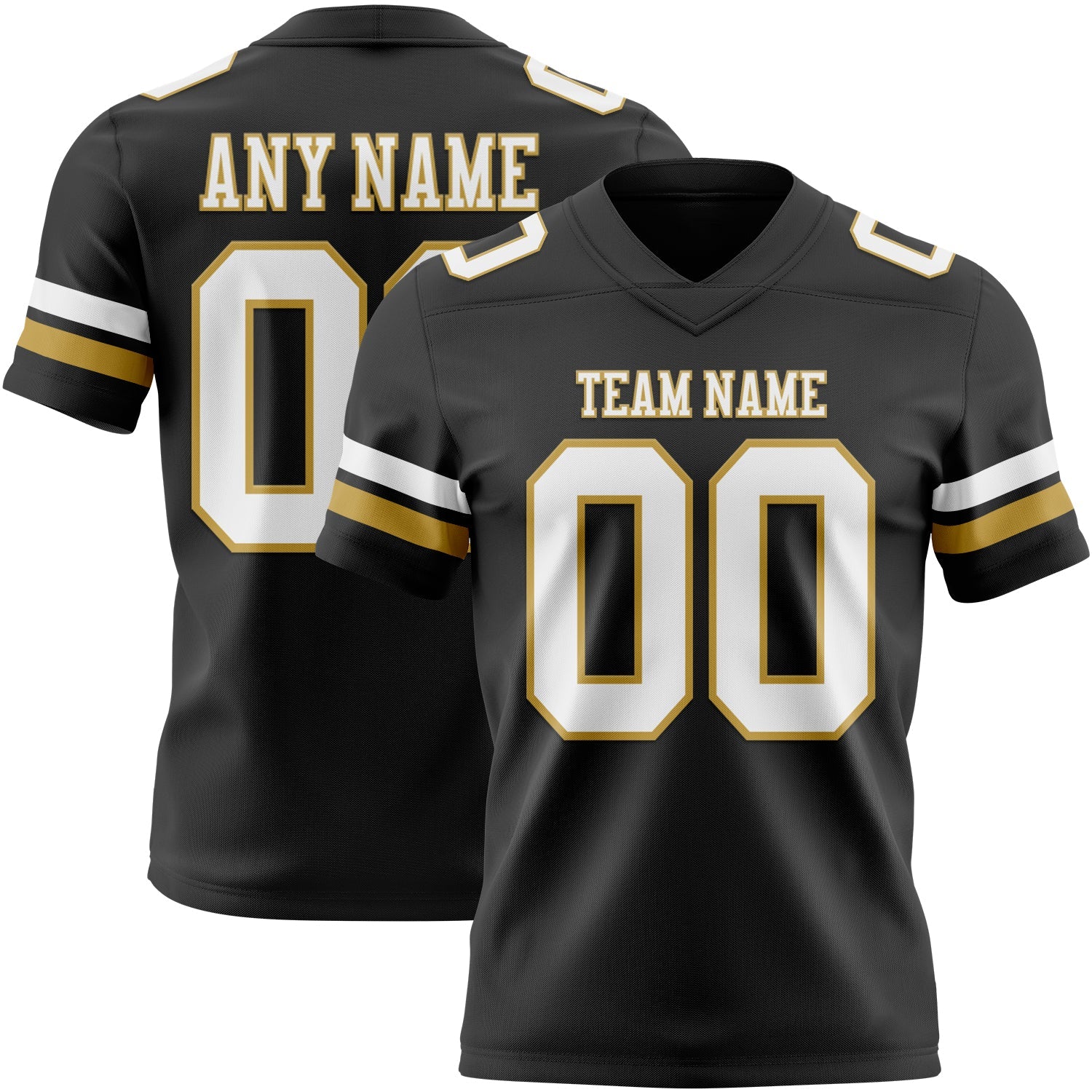 Custom Black White-Old Gold Authentic Football Jersey - Main View