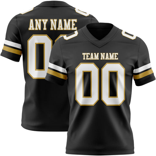 Custom Black White-Old Gold Authentic Football Jersey - Main View