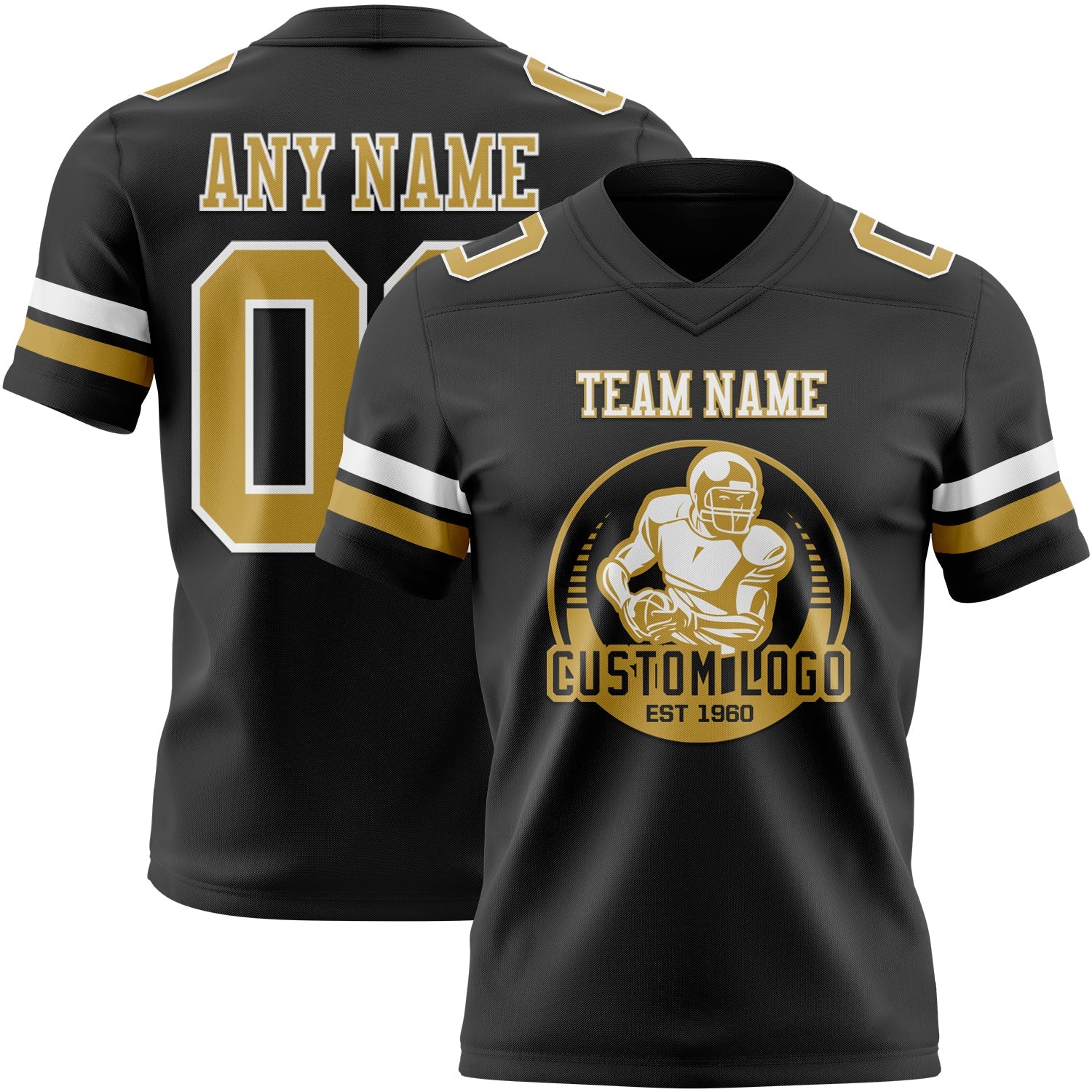Custom Black Old Gold-White Authentic Football Jersey view 2