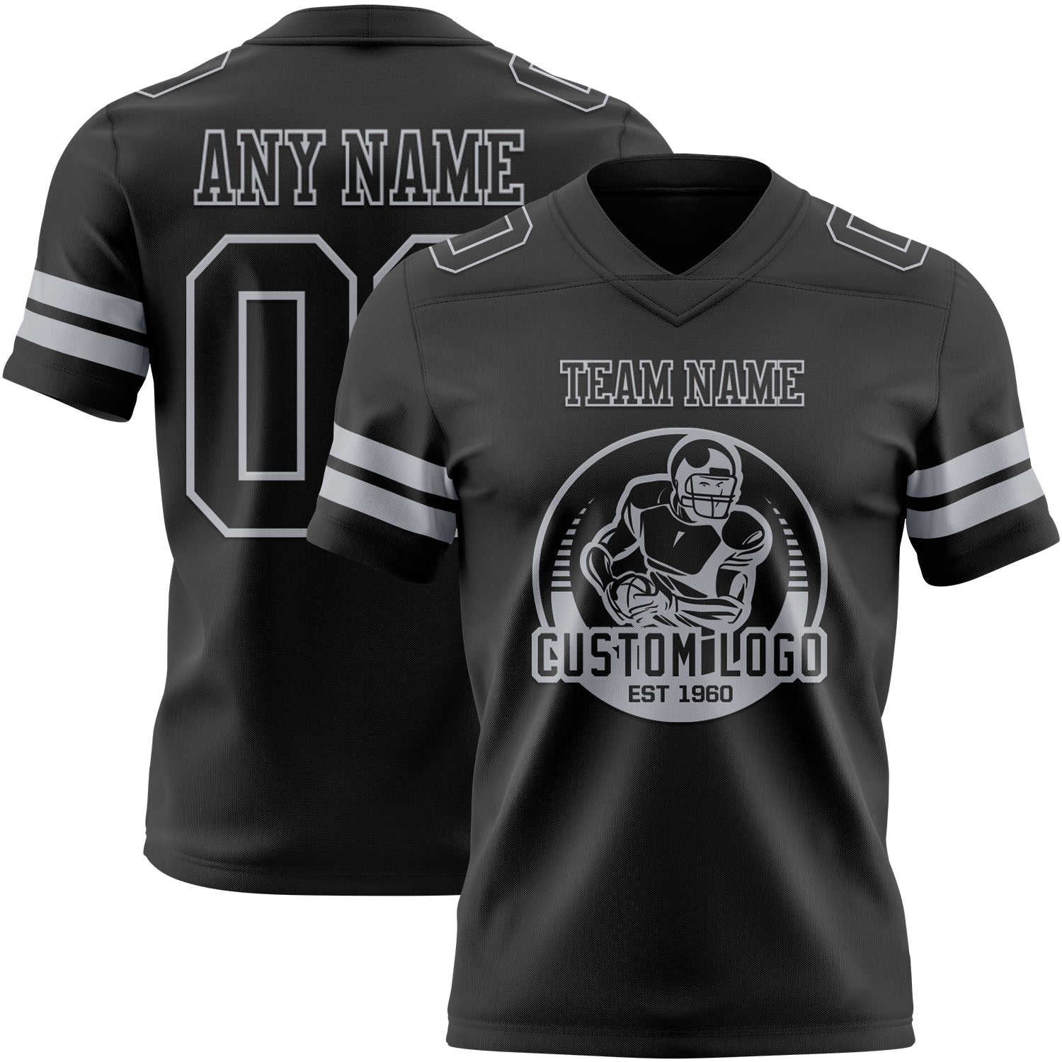 Custom Black Gray Authentic Football Jersey view 2