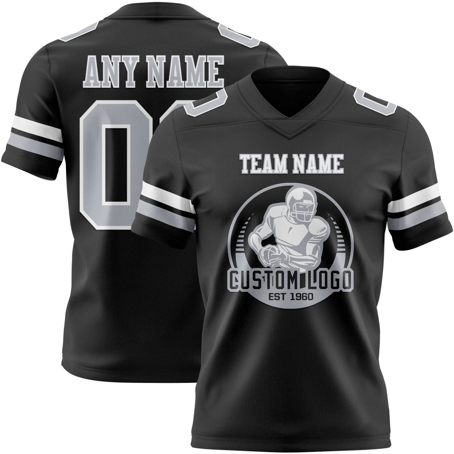Custom Black Gray-White Authentic Football Jersey view 2