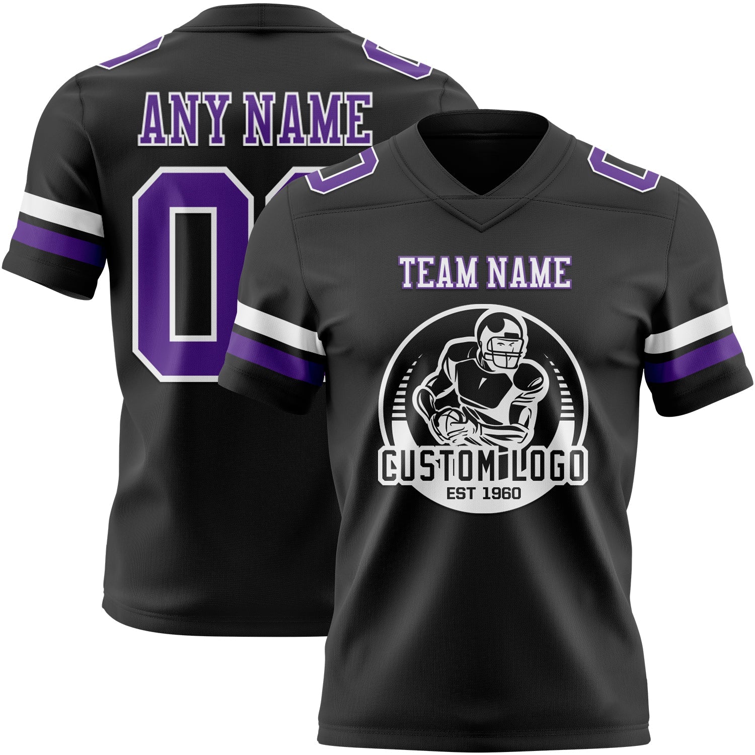 Custom Black Purple-White Authentic Football Jersey view 2
