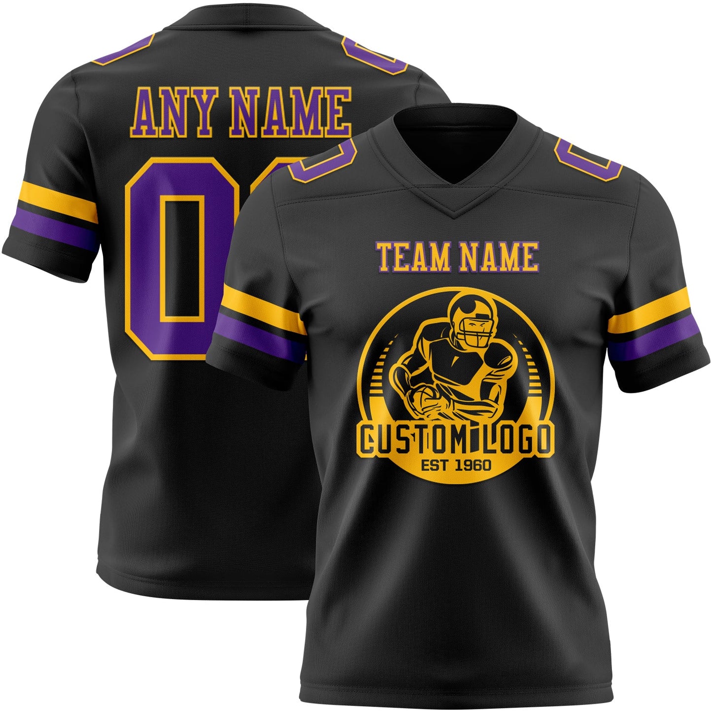 Custom Black Purple-Gold Authentic Football Jersey view 2