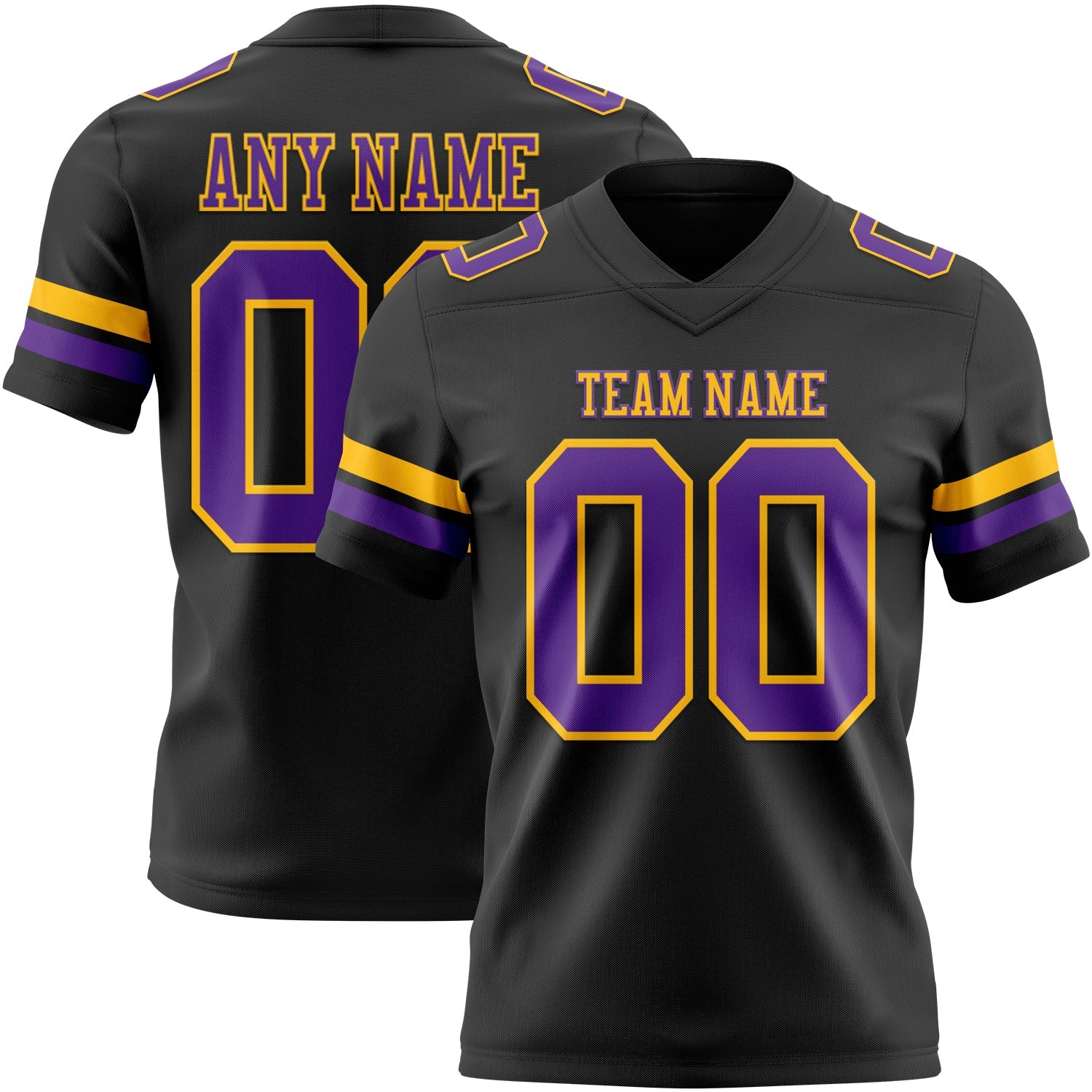Custom Black Purple-Gold Authentic Football Jersey - Main View