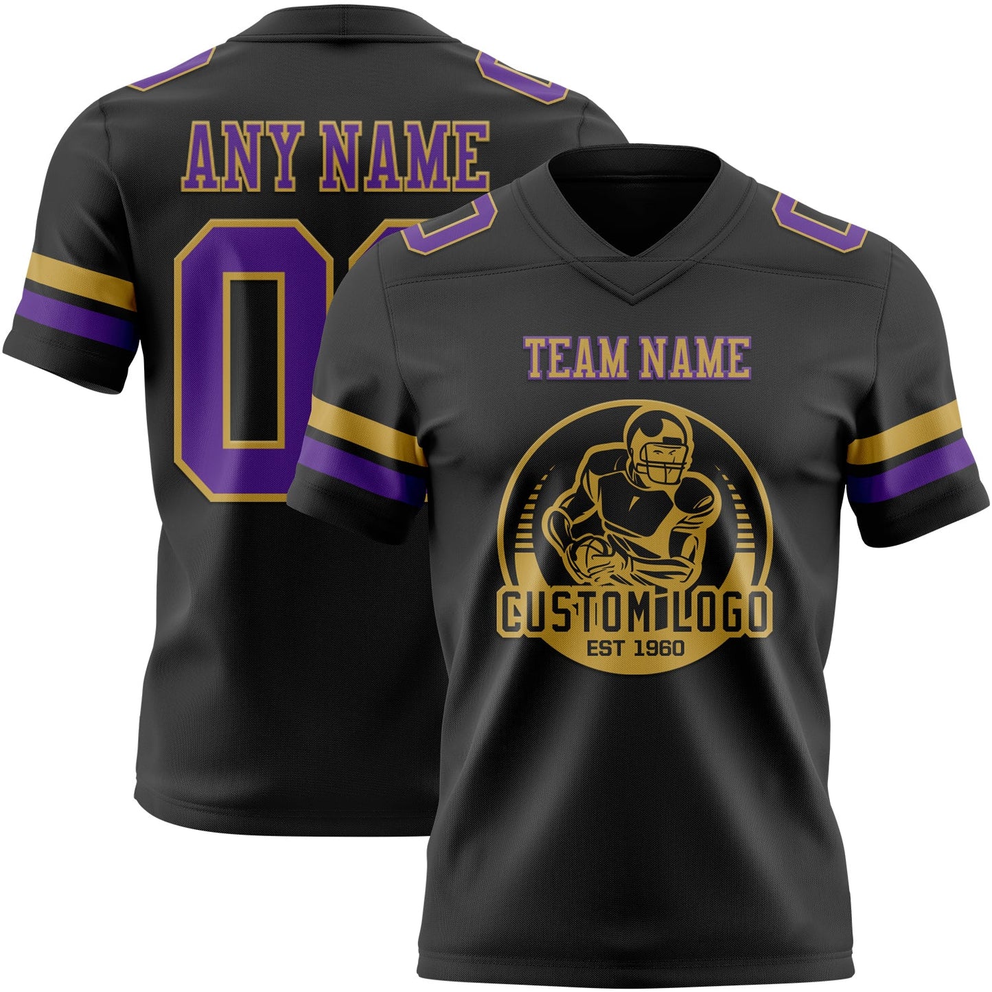 Custom Black Purple-Old Gold Authentic Football Jersey view 2