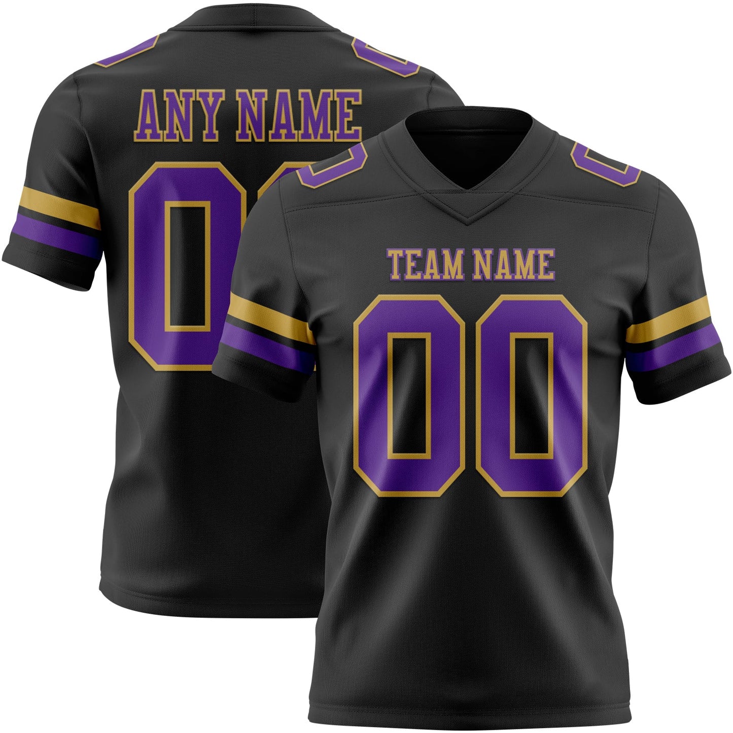 Custom Black Purple-Old Gold Authentic Football Jersey - Main View
