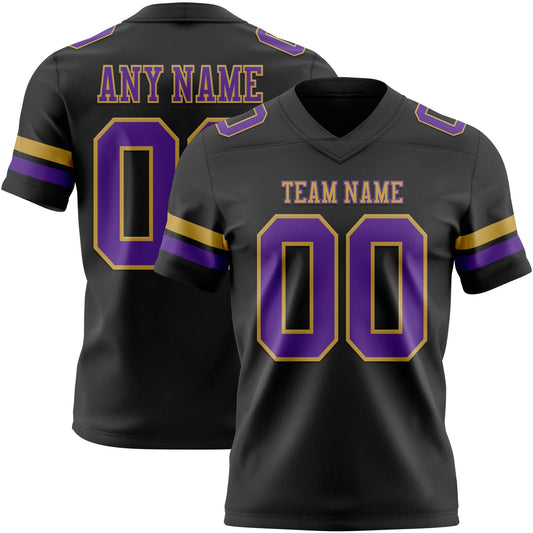 Custom Black Purple-Old Gold Authentic Football Jersey - Main View