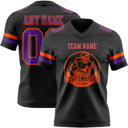Custom Black Purple-Orange Authentic Football Jersey view 2