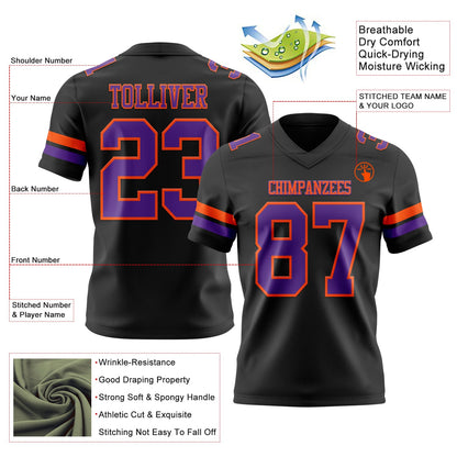 Custom Black Purple-Orange Authentic Football Jersey view 3