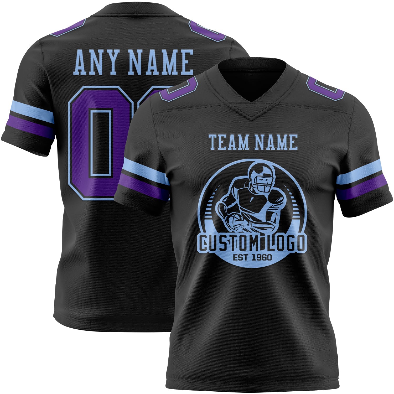 Custom Black Purple-Light Blue Authentic Football Jersey view 2