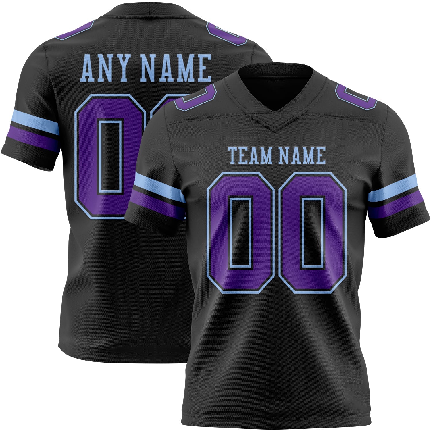 Custom Black Purple-Light Blue Authentic Football Jersey - Main View