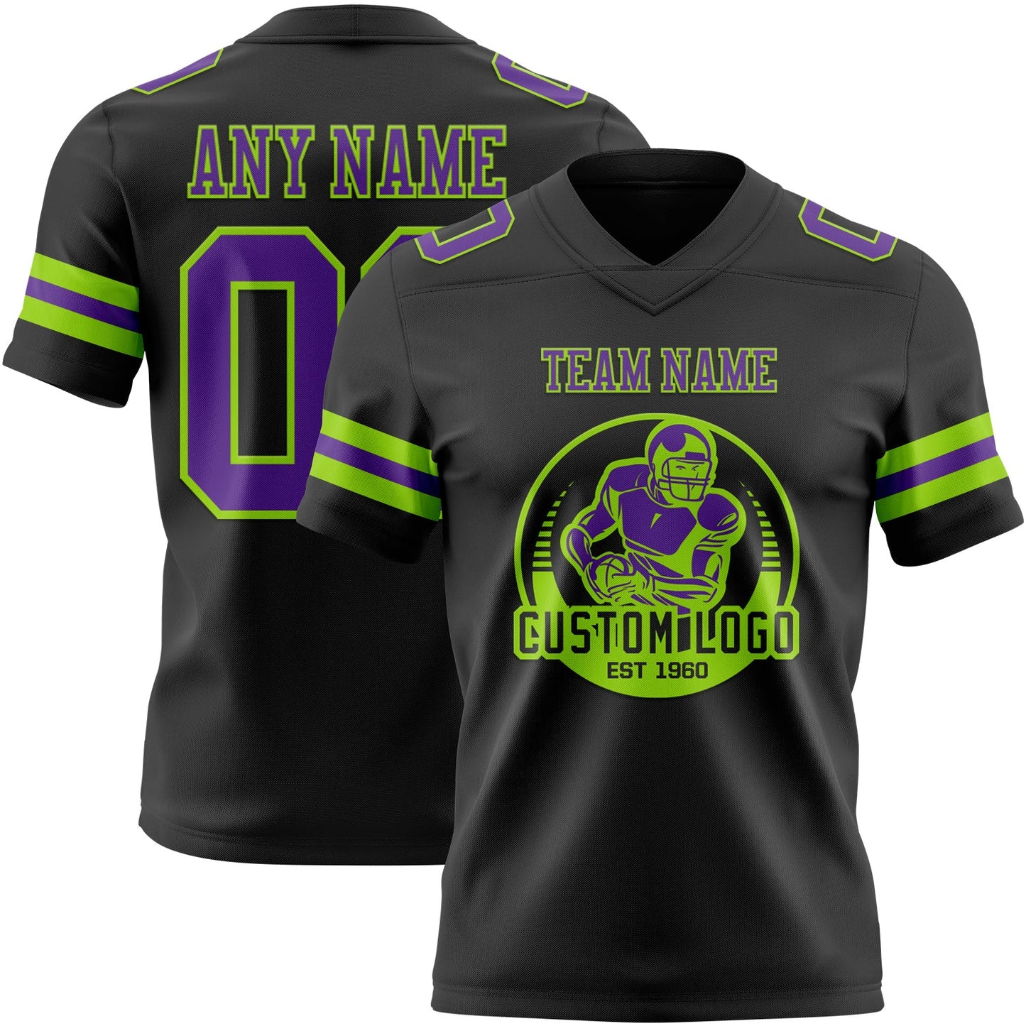 Custom Black Purple-Neon Green Authentic Football Jersey view 2