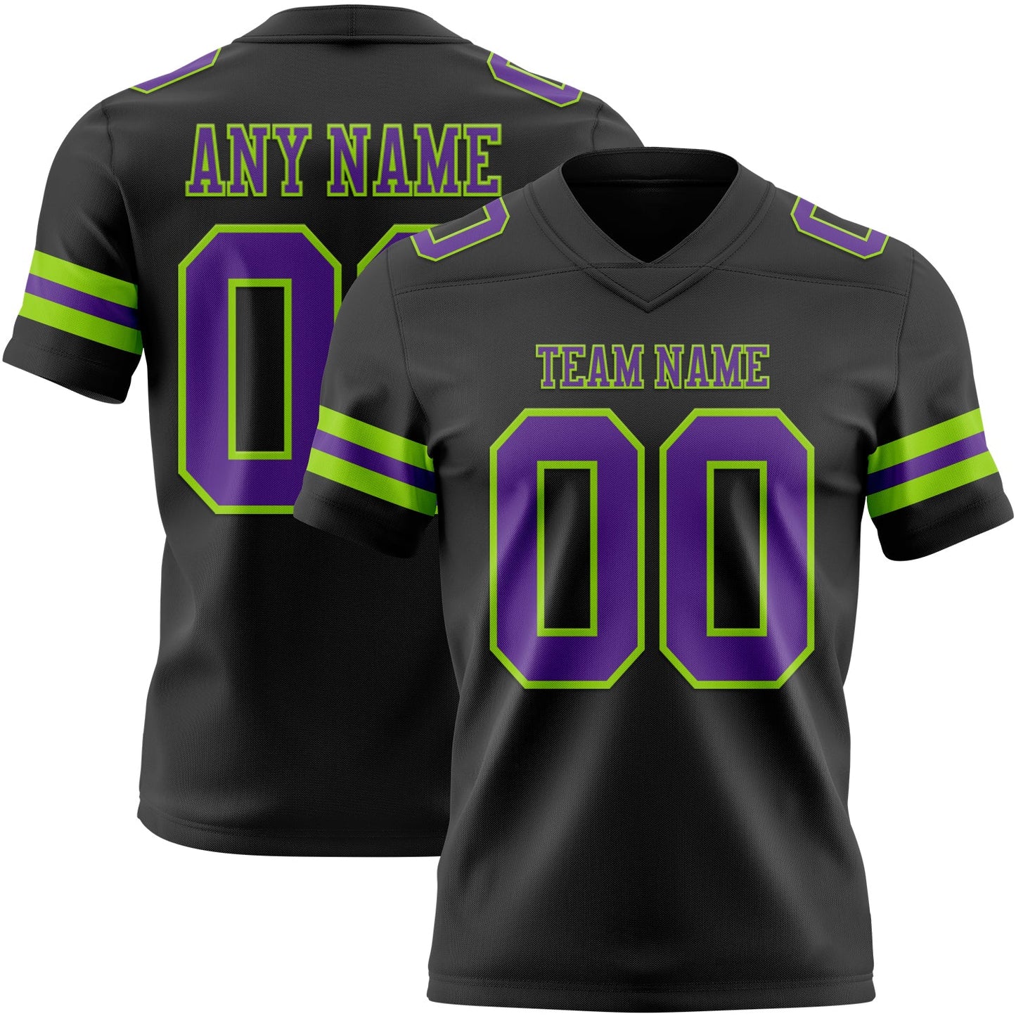 Custom Black Purple-Neon Green Authentic Football Jersey - Main View