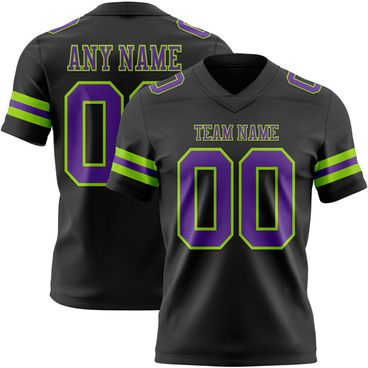 Custom Black Purple-Neon Green Authentic Football Jersey - Main View