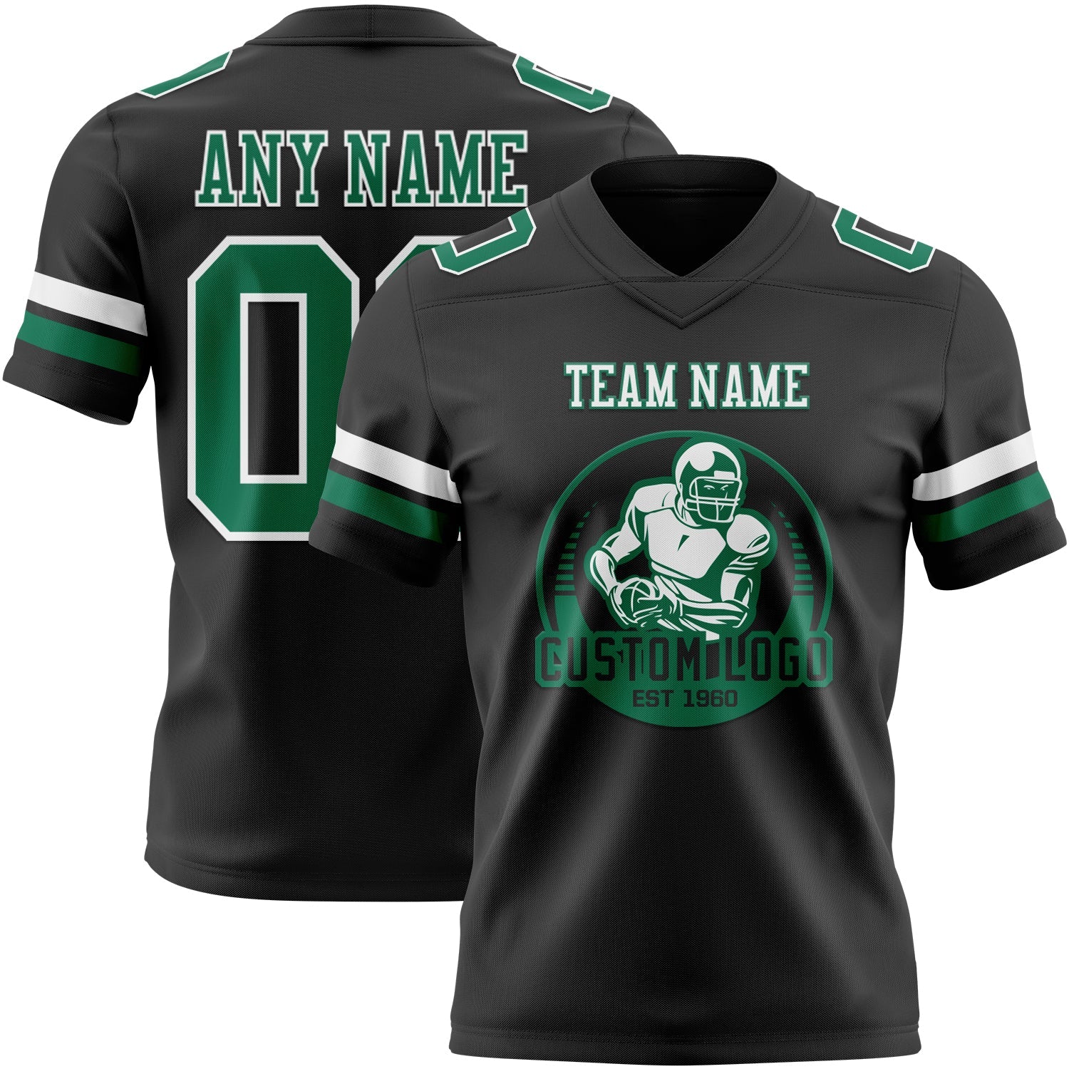 Custom Black Kelly Green-White Authentic Football Jersey view 2