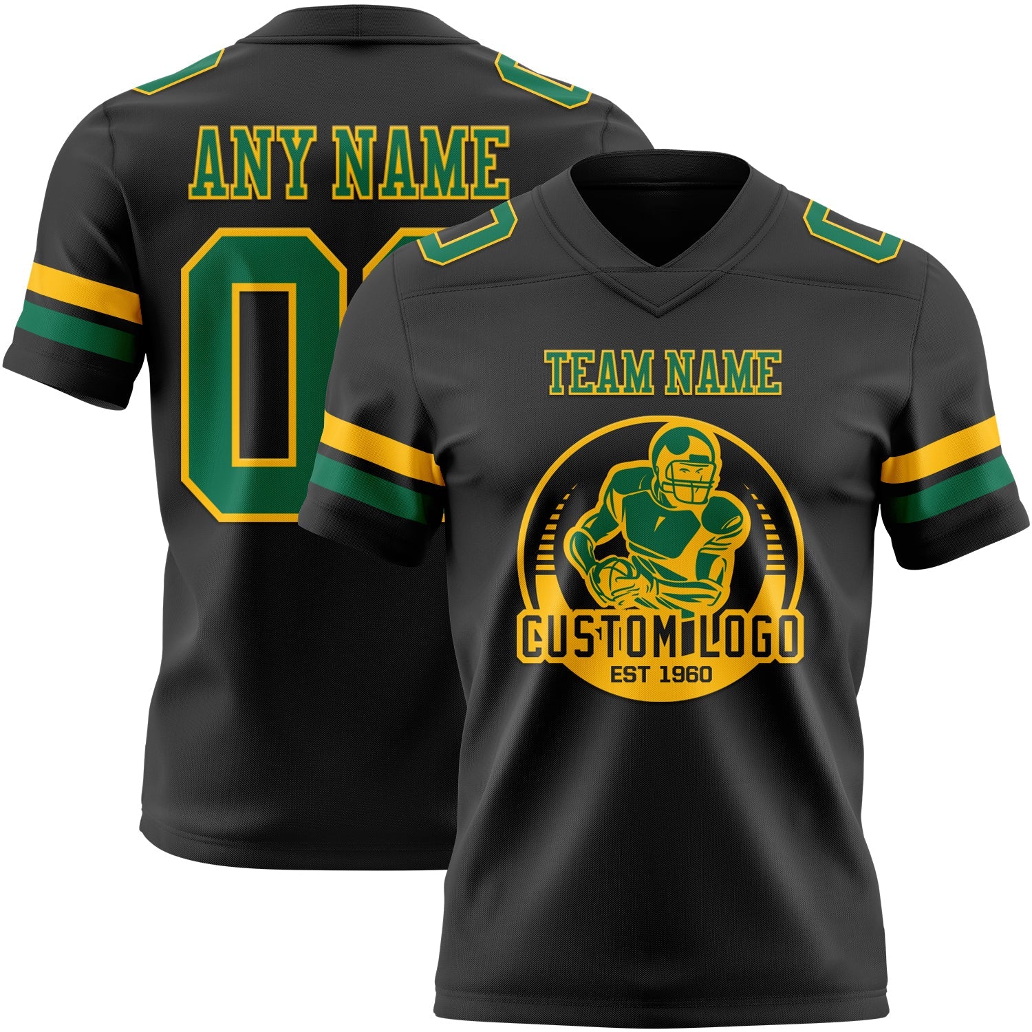 Custom Black Kelly Green-Gold Authentic Football Jersey view 2