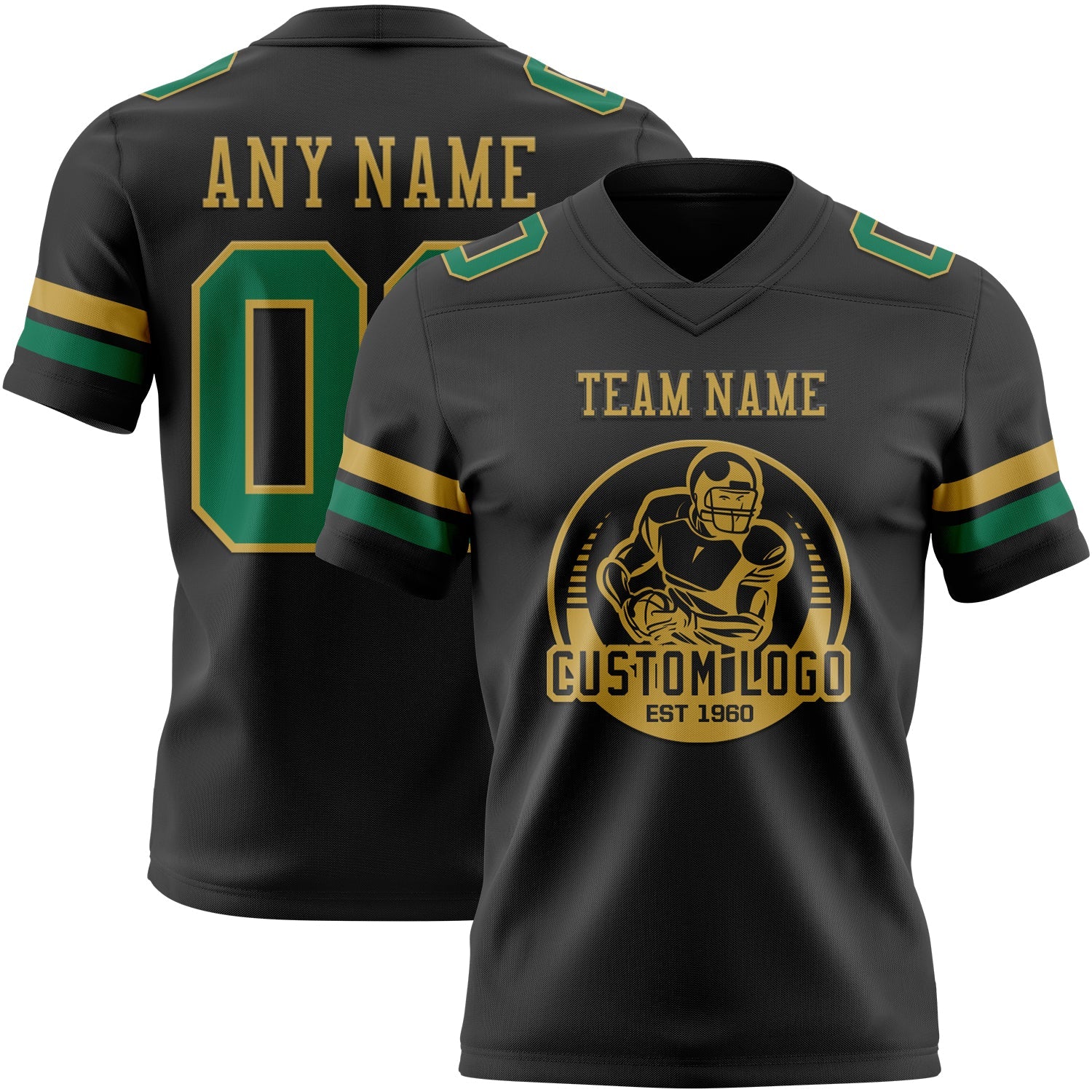 Custom Black Kelly Green-Old Gold Authentic Football Jersey view 2