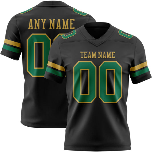 Custom Black Kelly Green-Old Gold Authentic Football Jersey - Main View