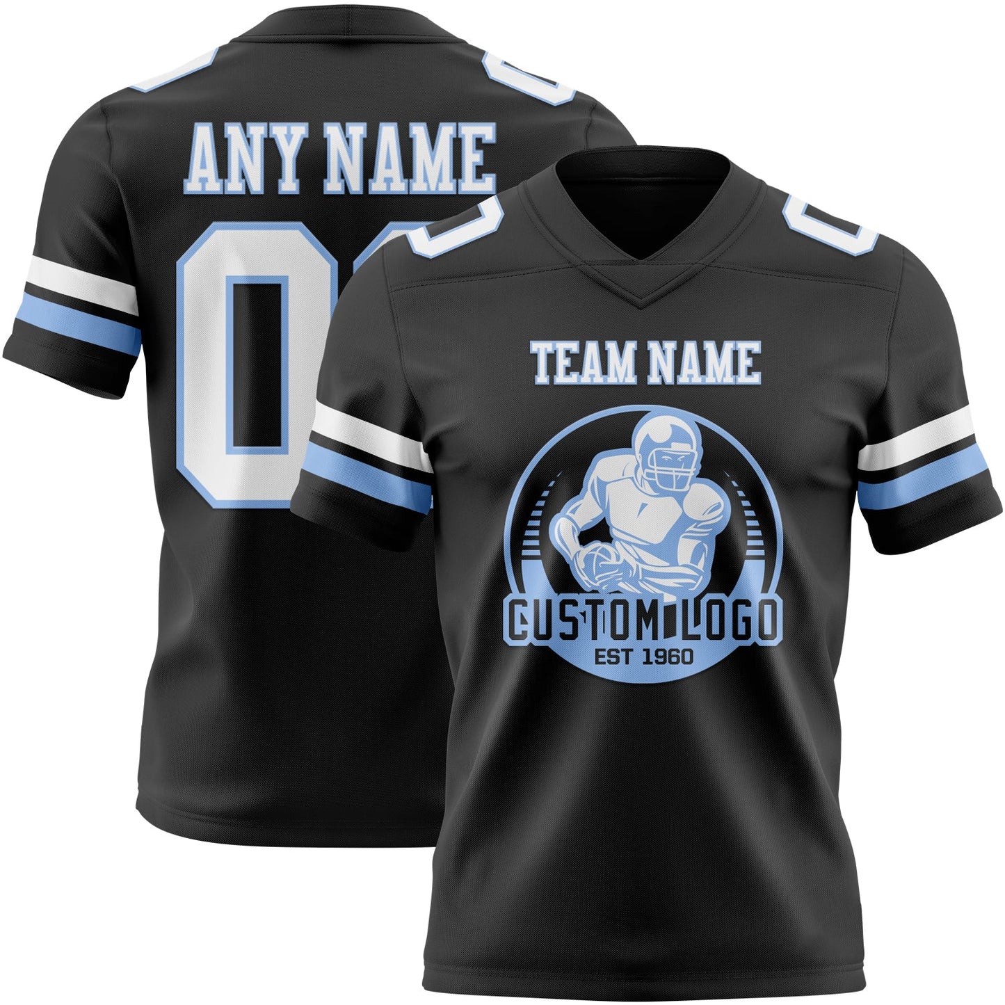 Custom Black White-Light Blue Authentic Football Jersey view 2