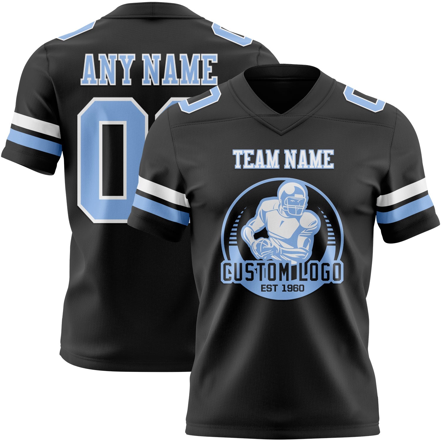 Custom Black Light Blue-White Authentic Football Jersey view 2