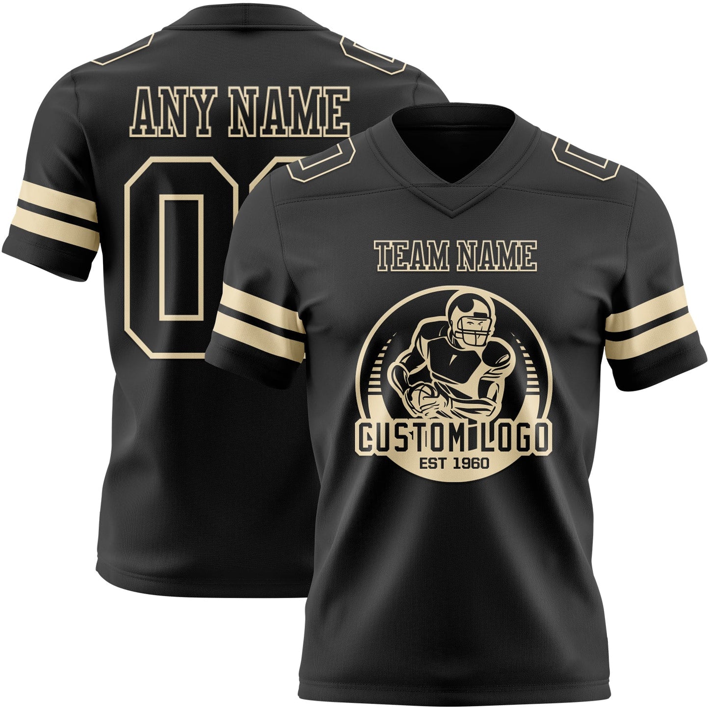 Custom Black Cream Authentic Football Jersey view 2