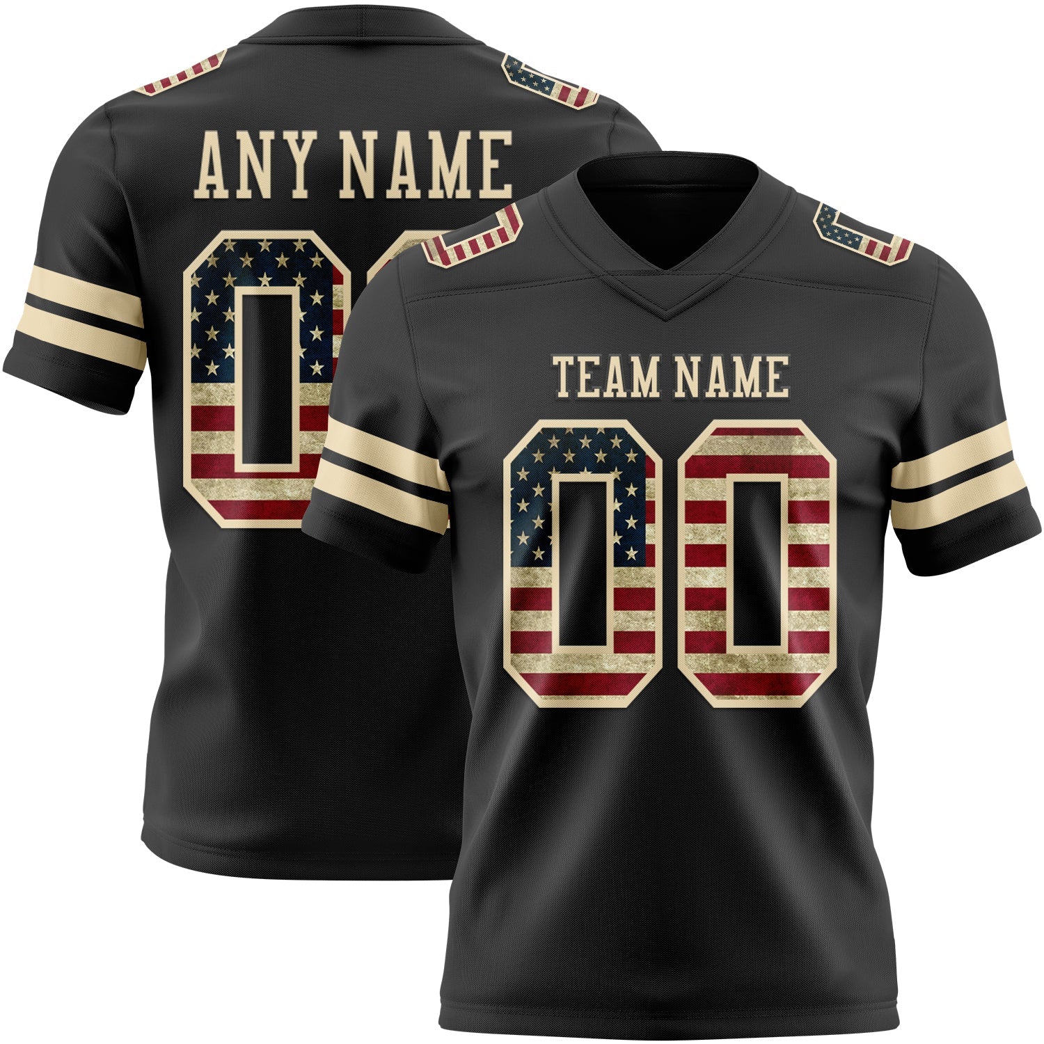 Custom Black Vintage USA Flag-Cream Authentic Football Jersey - Main View