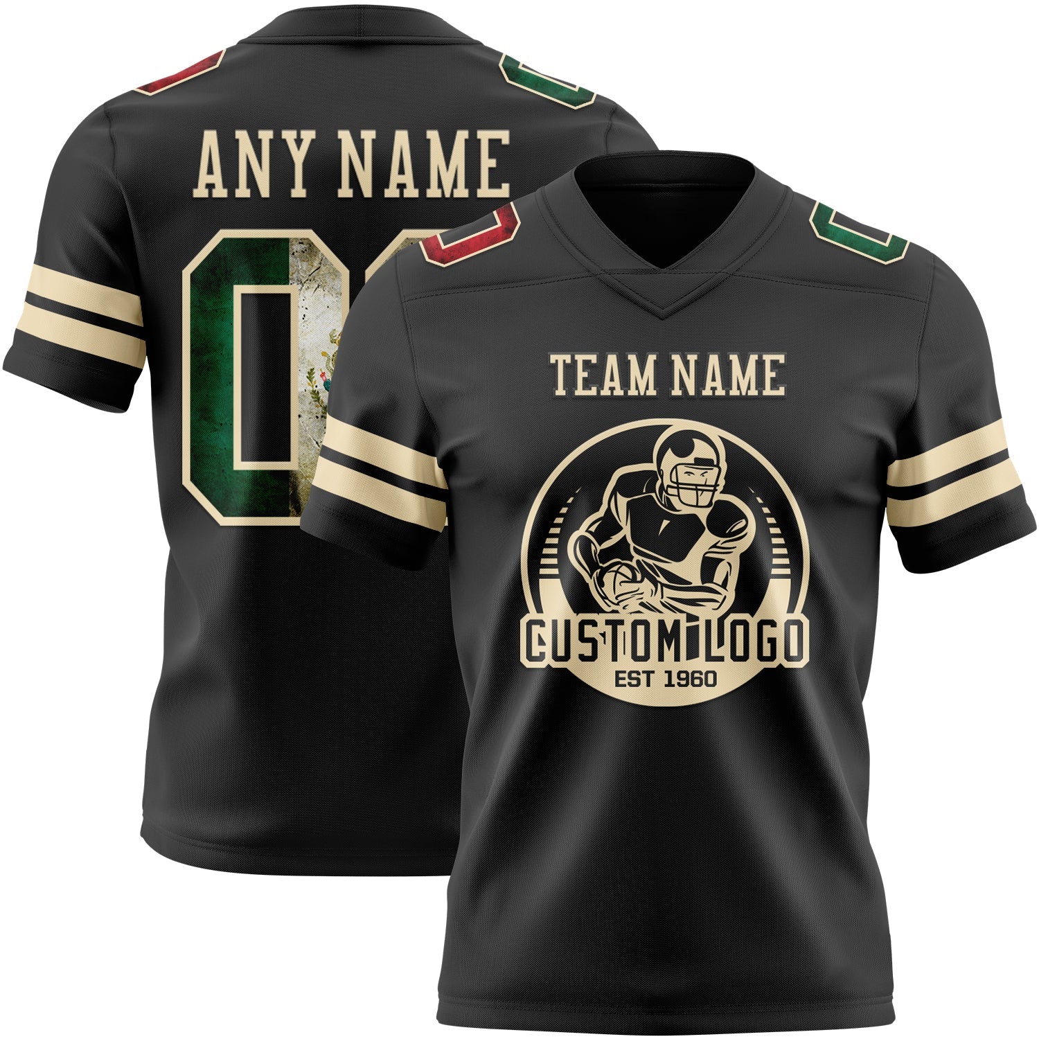 Custom Black Vintage Mexican Flag-Cream Authentic Football Jersey view 2