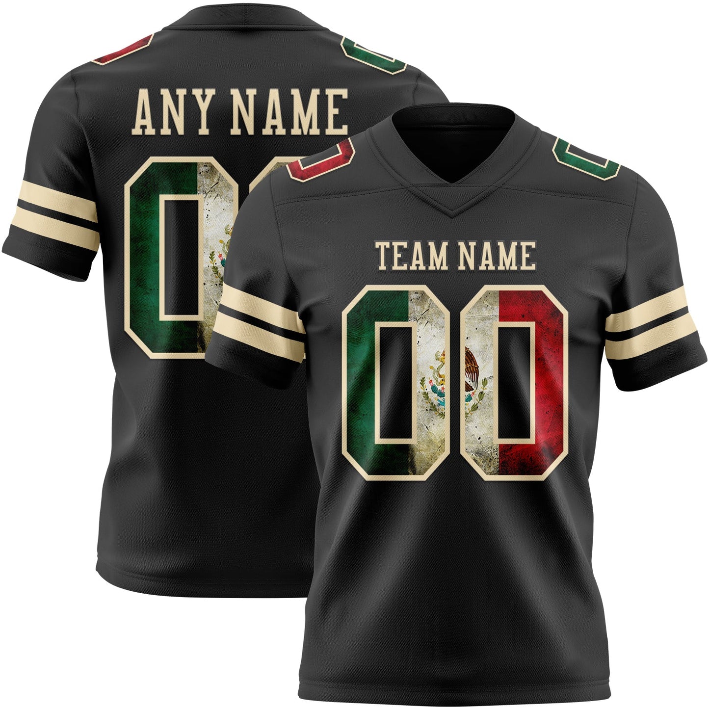 Custom Black Vintage Mexican Flag-Cream Authentic Football Jersey - Main View