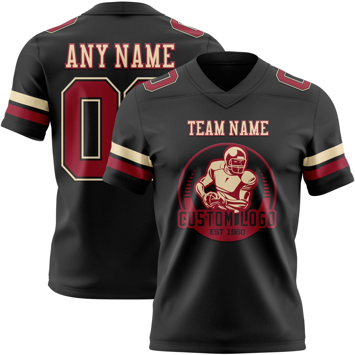 Custom Black Cardinal-Cream Authentic Football Jersey view 2