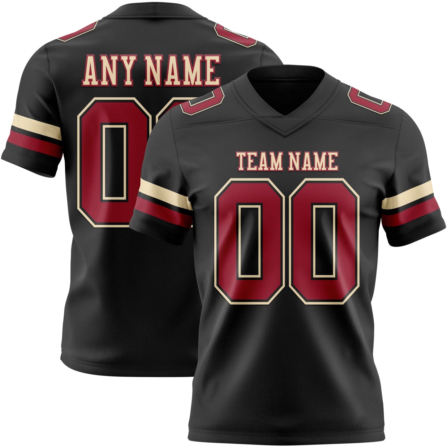 Custom Black Cardinal-Cream Authentic Football Jersey - Main View